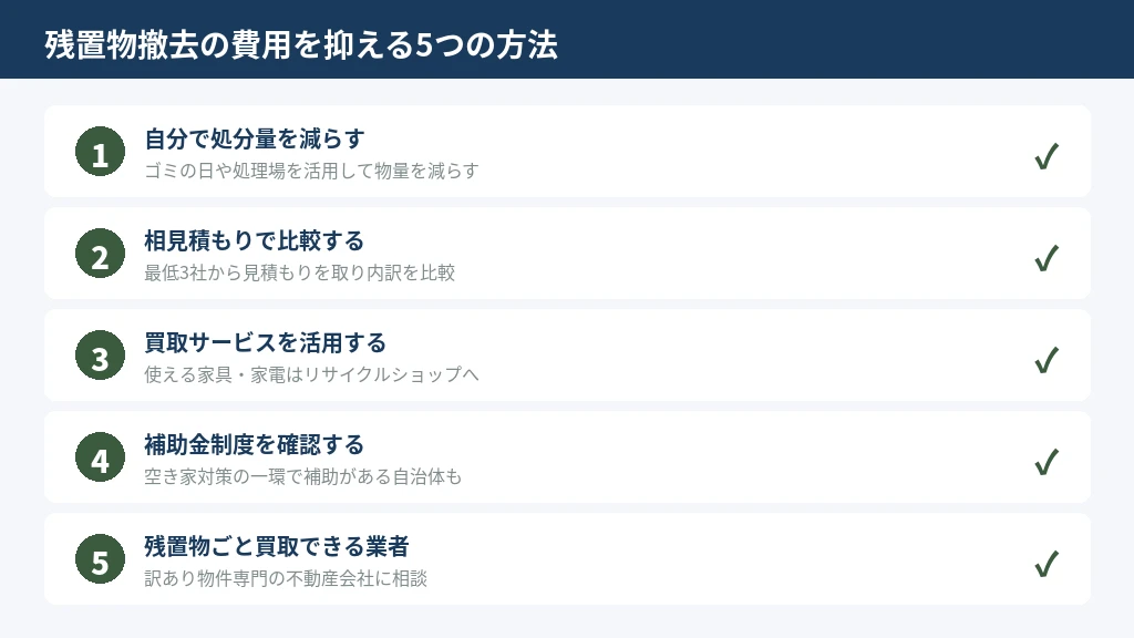 残置物撤去の費用を抑える5つの節約術まとめ