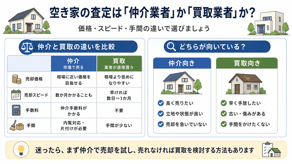 空き家の査定は「仲介業者」か「買取業者」か?