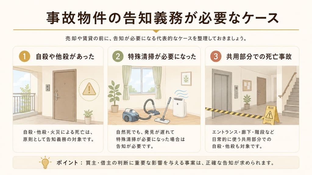 事故物件の告知義務が必要なケース