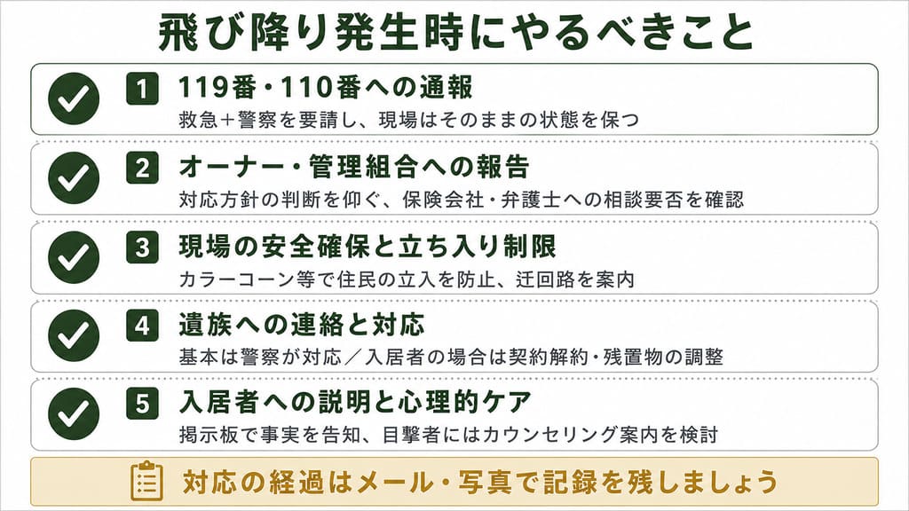マンションで飛び降りが発生した際の初動対応