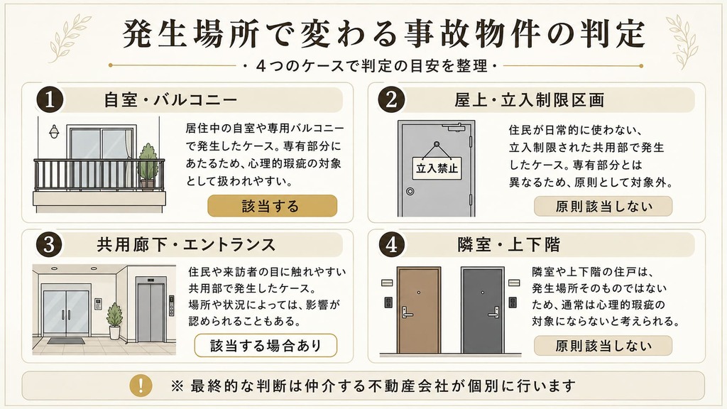 【飛び降りがあった場所別】事故物件になるかの判定基準