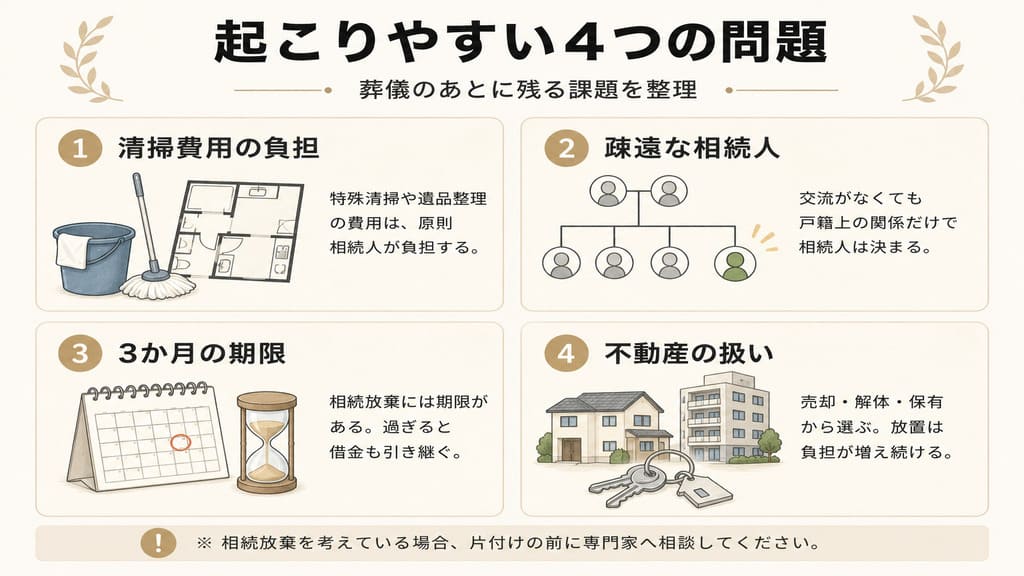 身寄りなしの孤独死で起こる主な問題