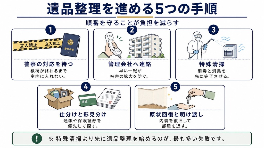 孤独死の遺品整理を進める5つの手順