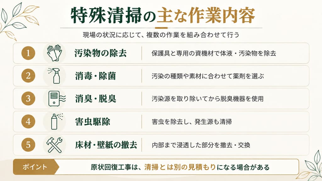 孤独死の特殊清掃ではどのような作業を行う?