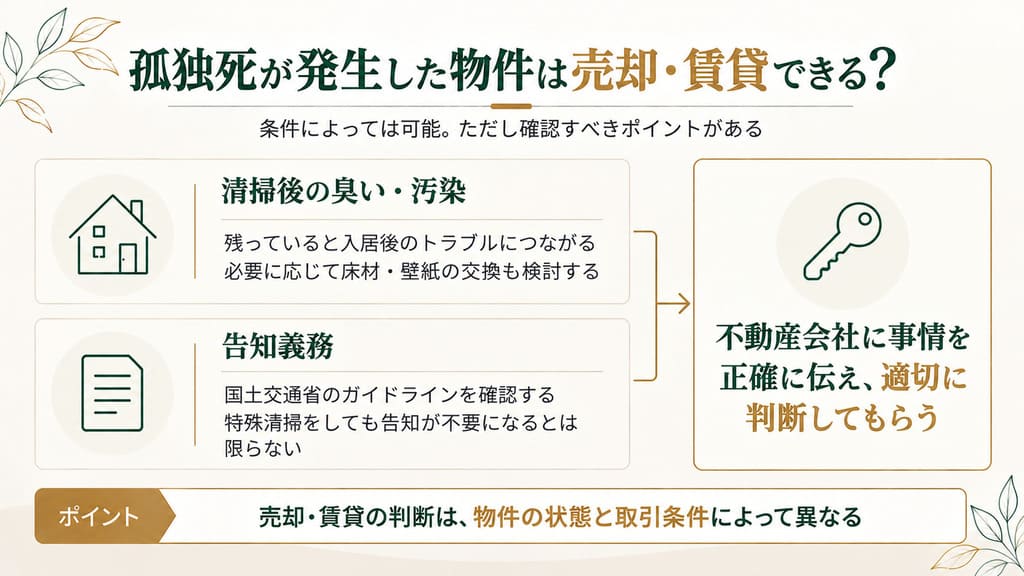 孤独死が発生した物件は売却・賃貸できる?